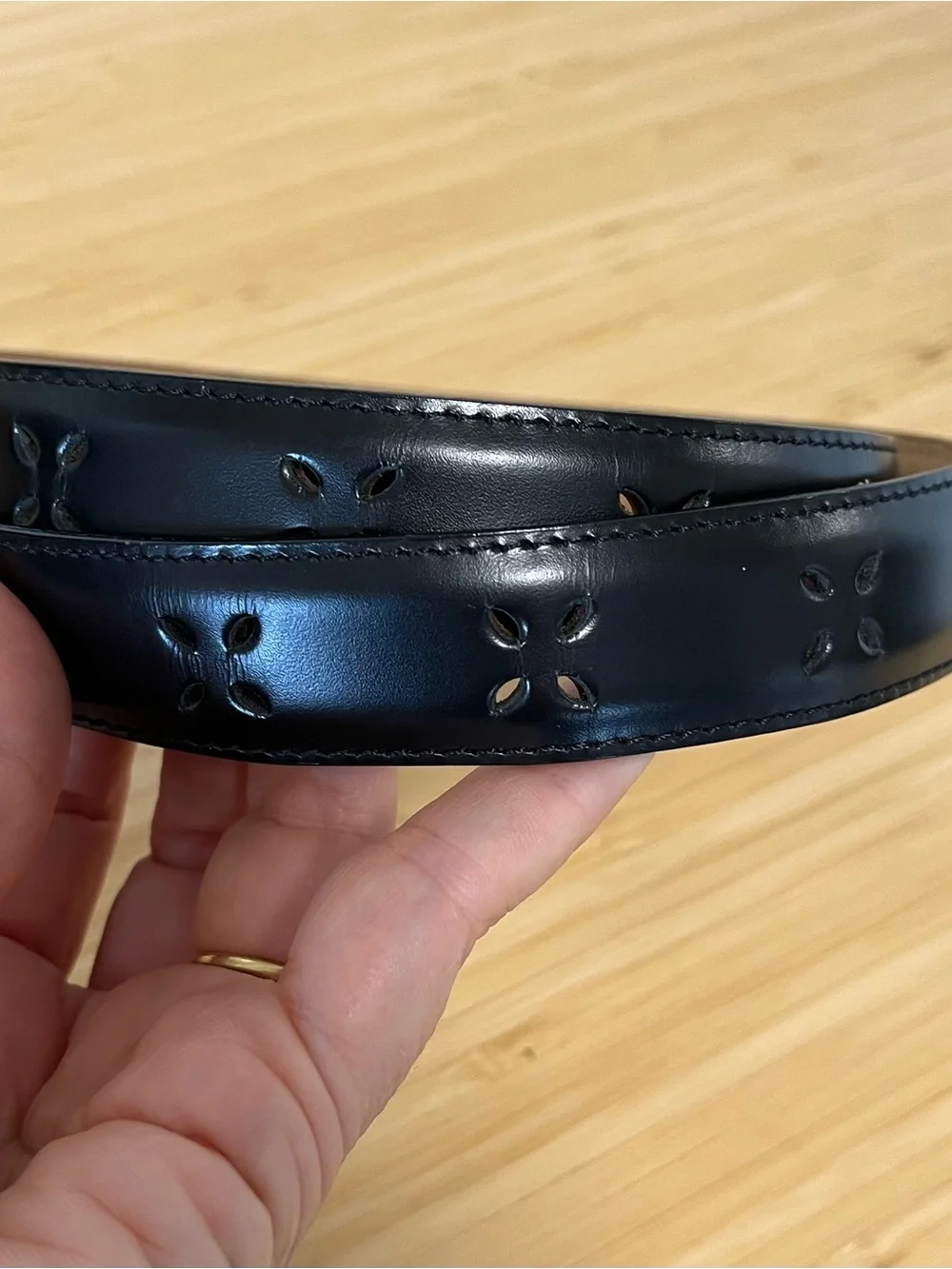 Talbots Black Leather Belt with Silver-Tone Leather Buckle Size L Made in Italy